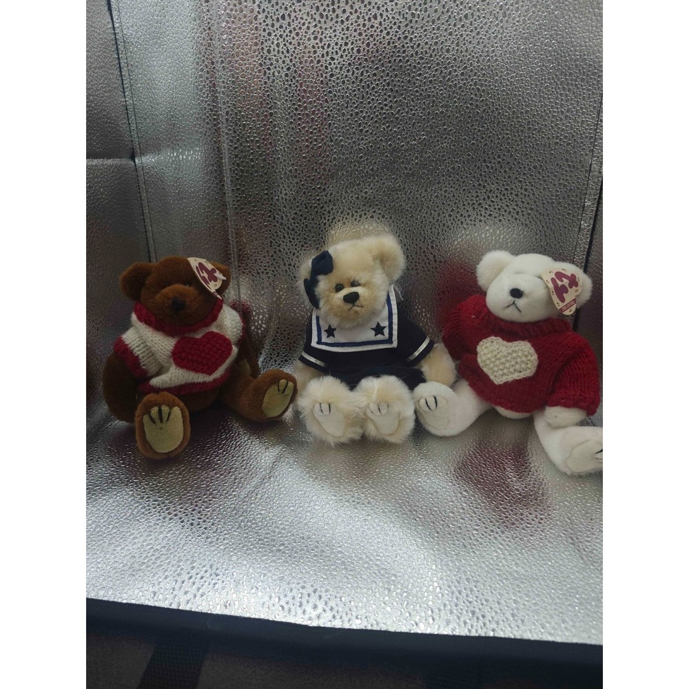 Ty Attique Teddy Bear Plush Lot of 3‎ Sailor Dress Red White Heart Sweater VTG
